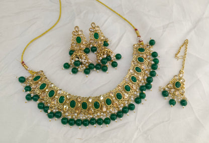 Antique Gold Green Necklace Jewellery Kitty Bollywood sets