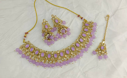 Antique Gold Lavender Necklace Jewellery Kitty Bollywood sets