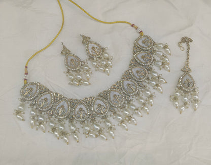 Antique Gold White Necklace Jewellery Betty Bollywood sets