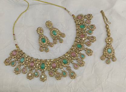 Antique Gold Mint Pink Necklace Jewellery Lois Bollywood sets
