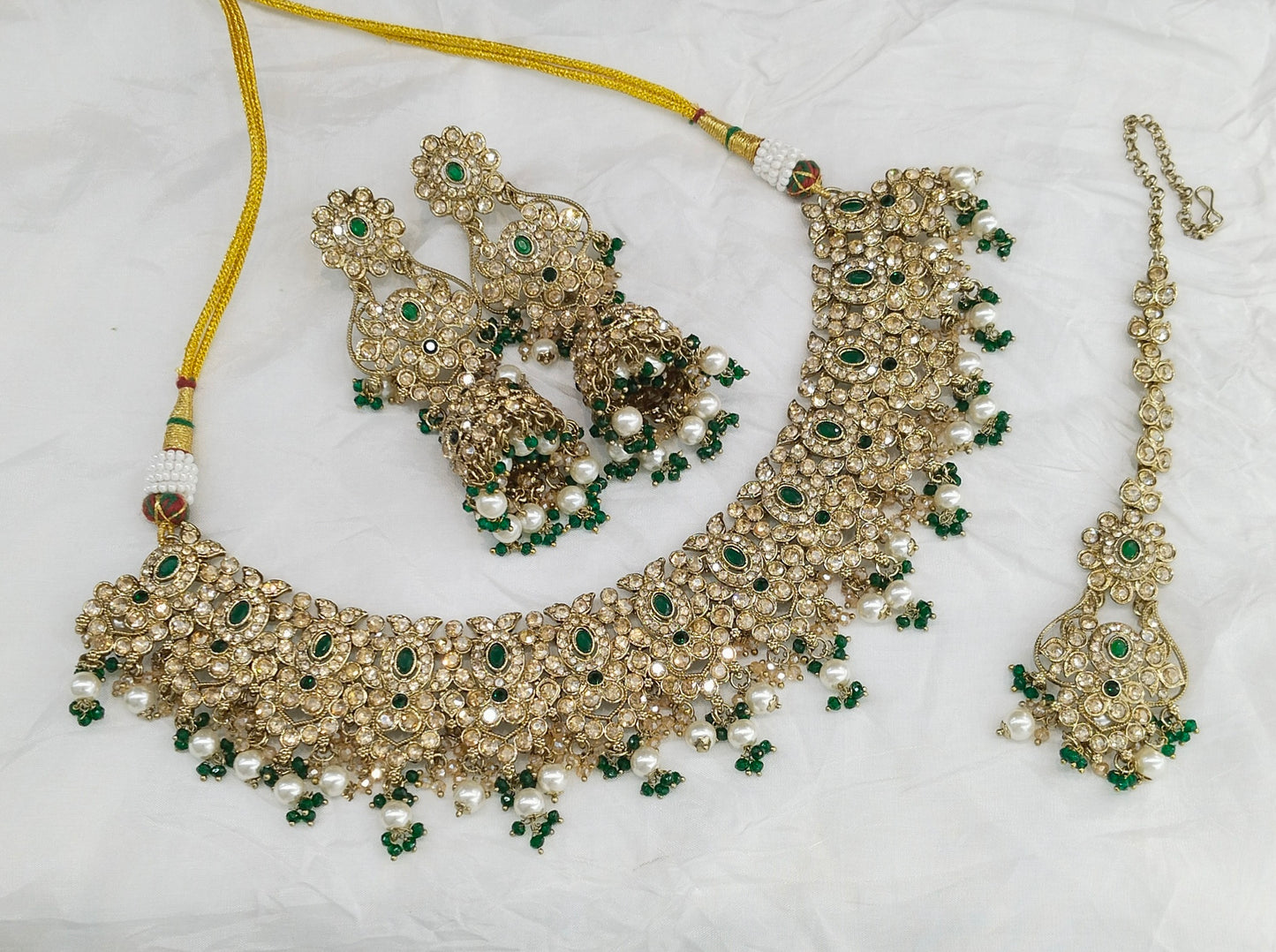 Antique Gold Green Necklace Jewellery Joan Bollywood sets