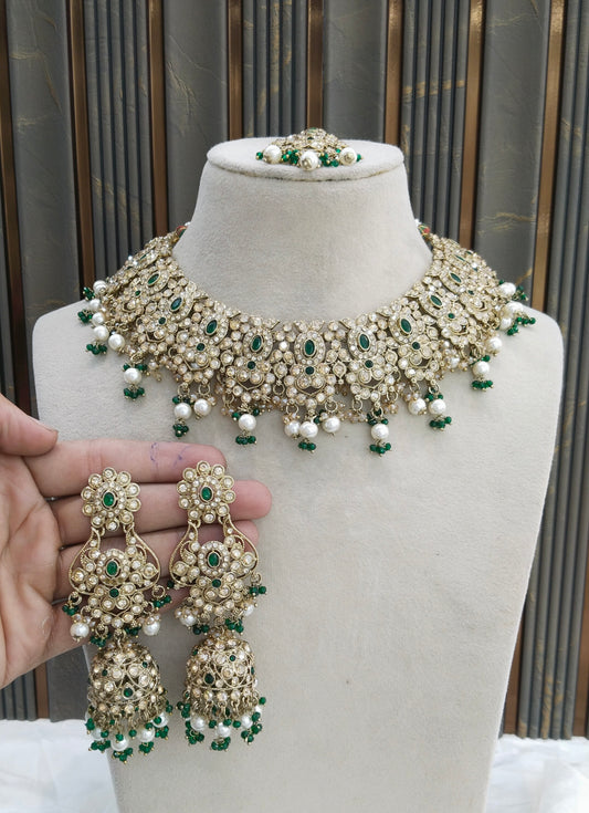 Antique Gold Green Necklace Jewellery Joan Bollywood sets