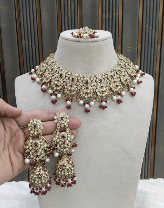 Antique Gold Maroon Necklace Jewellery Joan Bollywood sets