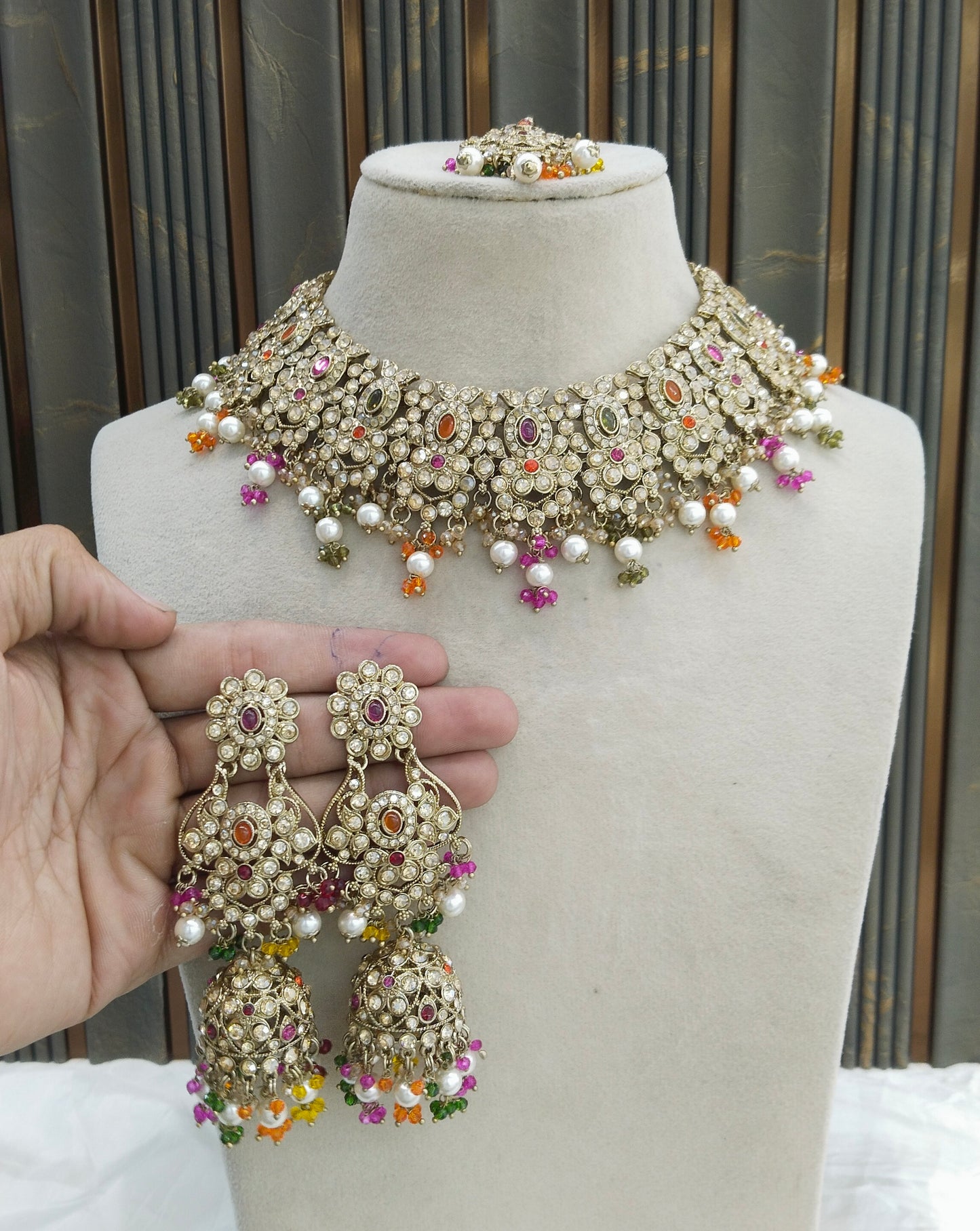 Antique Gold Multi Color Necklace Jewellery Joan Bollywood sets