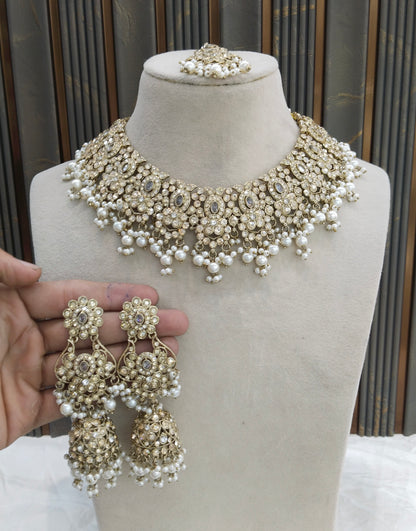Antique Gold White Necklace Jewellery Joan Bollywood sets