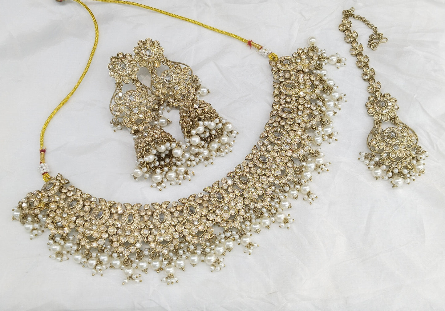 Antique Gold White Necklace Jewellery Joan Bollywood sets