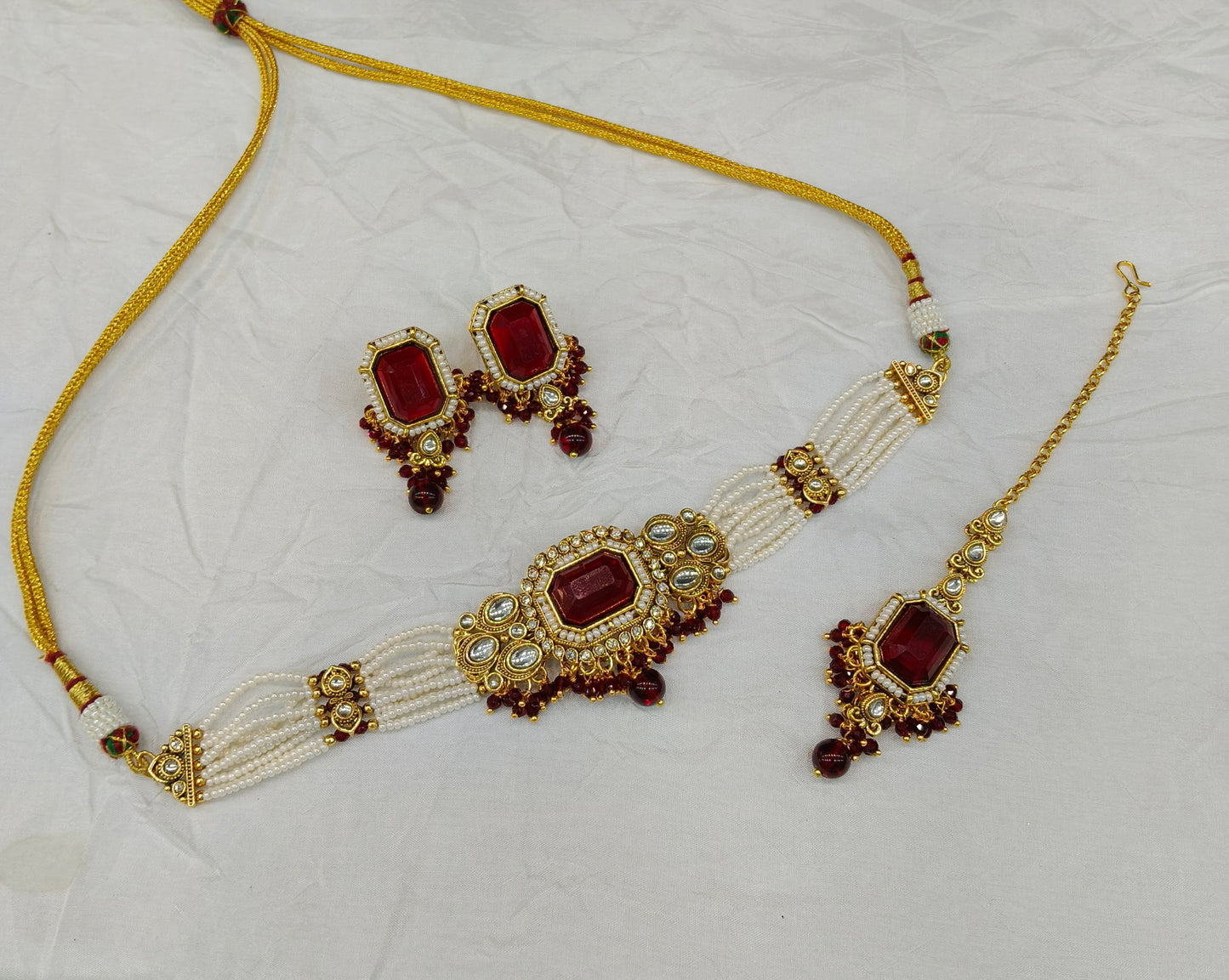 Maroon Kundan Choker Jewellery Sama Set