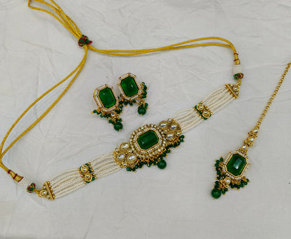 Green Kundan Choker Jewellery Sama Set