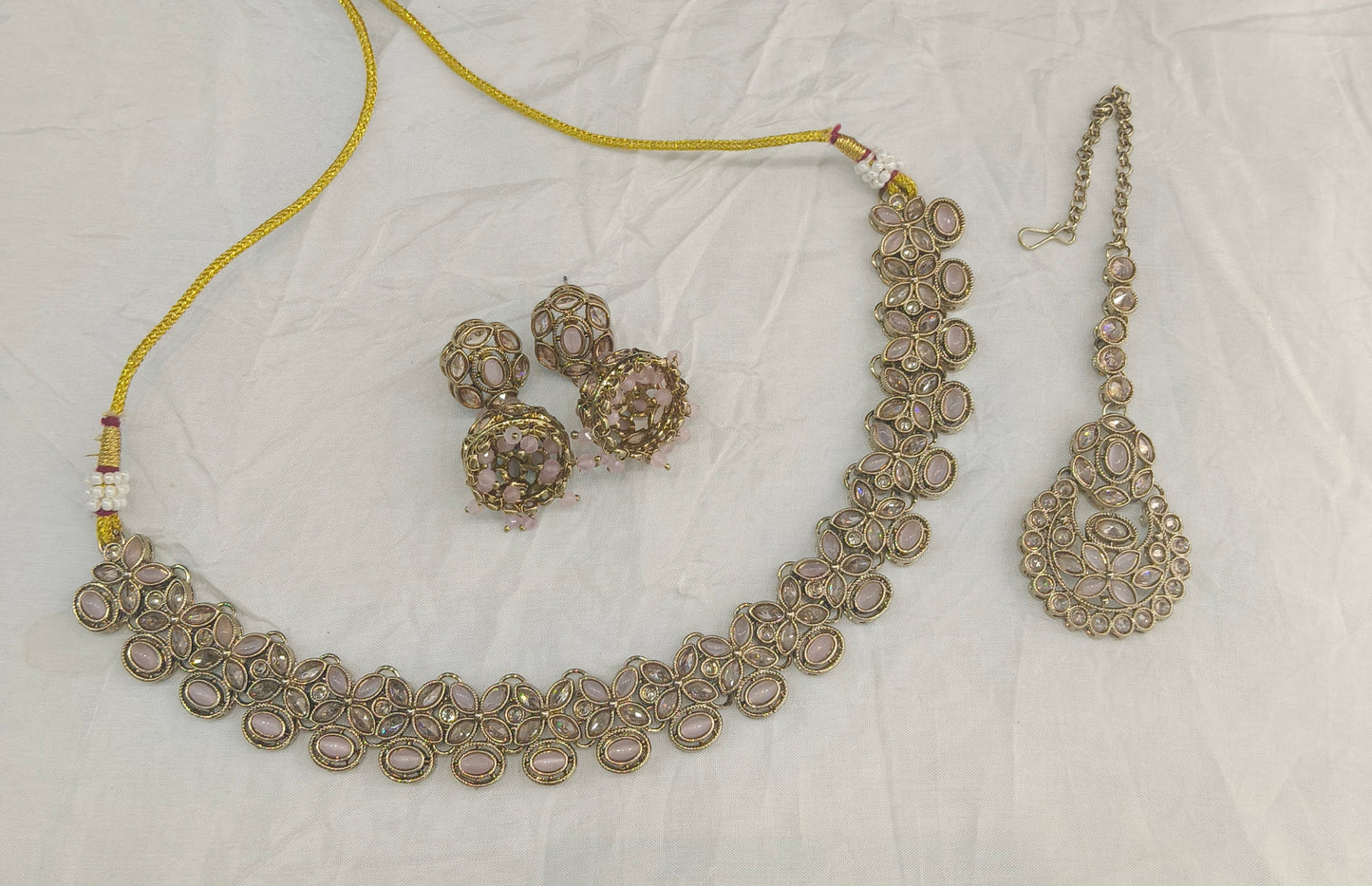 Pink Antique Gold Necklace Jewellery Race Set