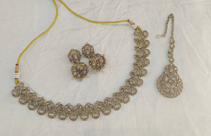 Pink Antique Gold Necklace Jewellery Race Set