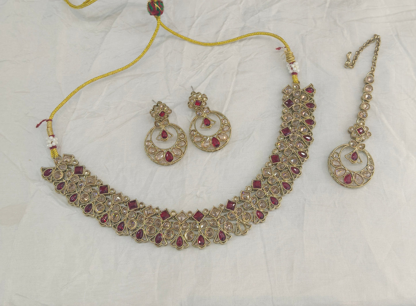 Maroon Antique Gold Necklace Jewellery Race Set