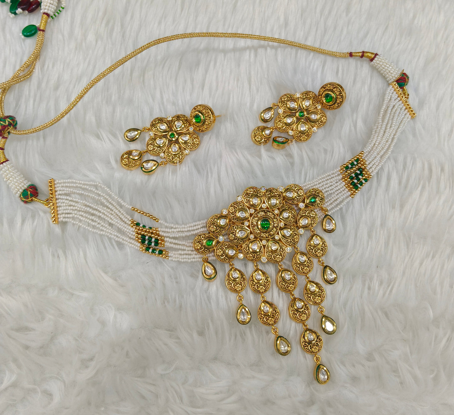 Green Polki Kundan Choker Set/ kundan Indian Lake jewellery sets