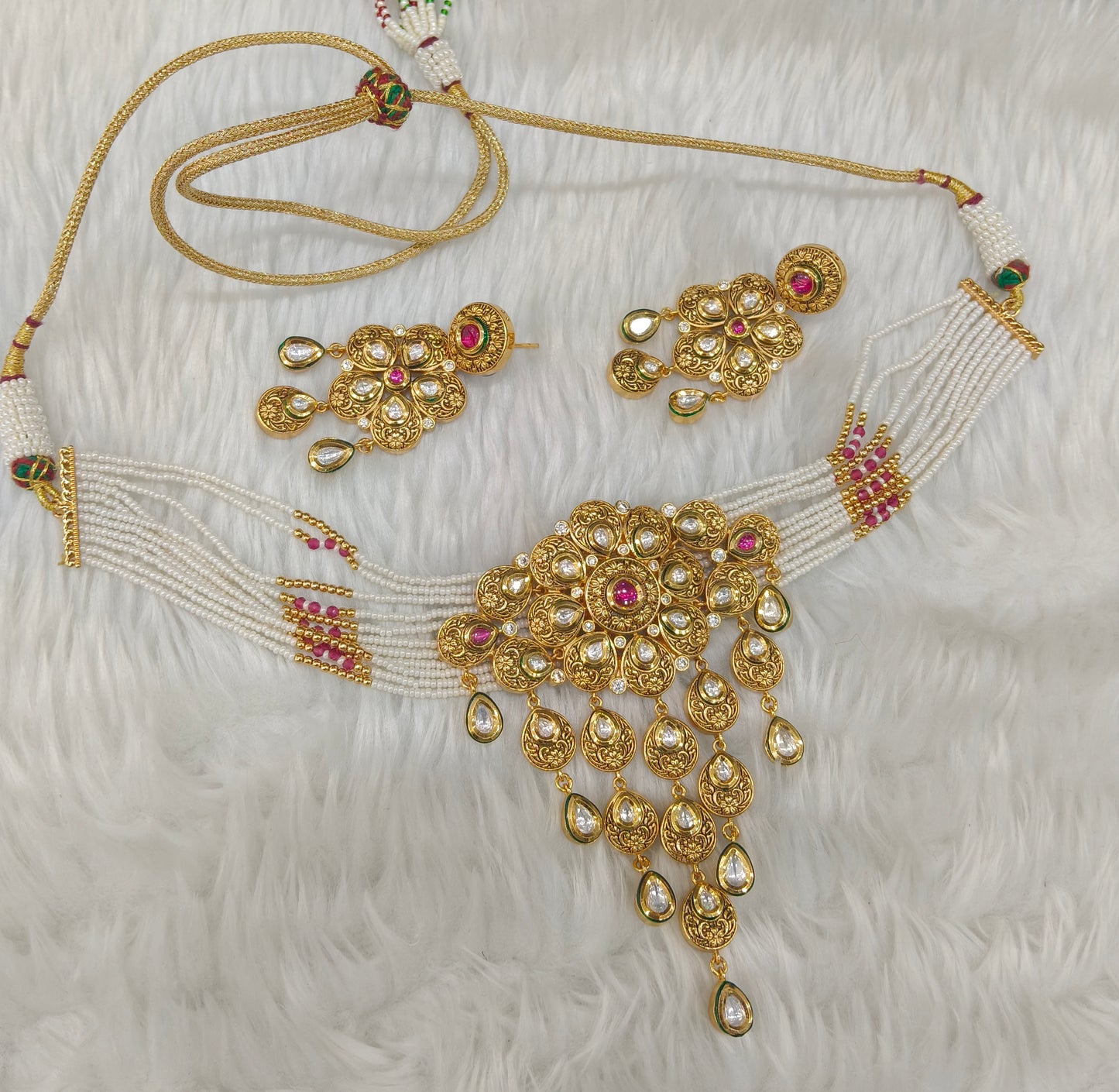 Ruby Polki Kundan necklace Set/ kundan Indian Lake jewellery sets