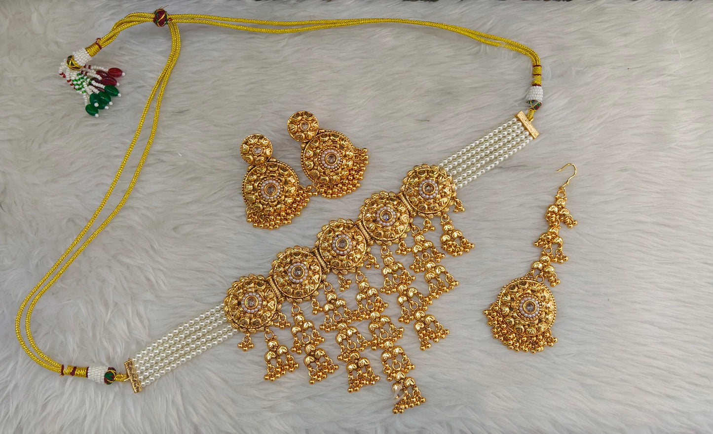 Gold Polki White Waterfall Choker Jewellery Joe Set