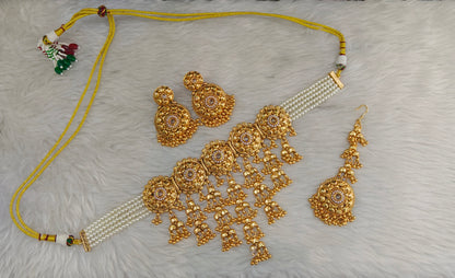Gold Polki White Waterfall Choker Jewellery Joe Set