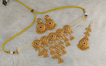 Gold Polki Multi Color Waterfall Choker Jewellery Joe Set