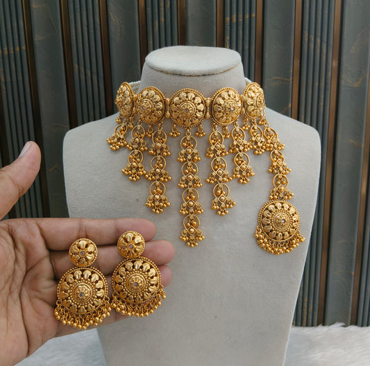 Gold Polki Waterfall Choker Jewellery Joe Set