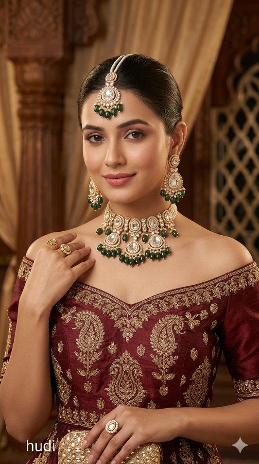 Mehndi Kundan 21 Karet Choker Jewellery hudi Set