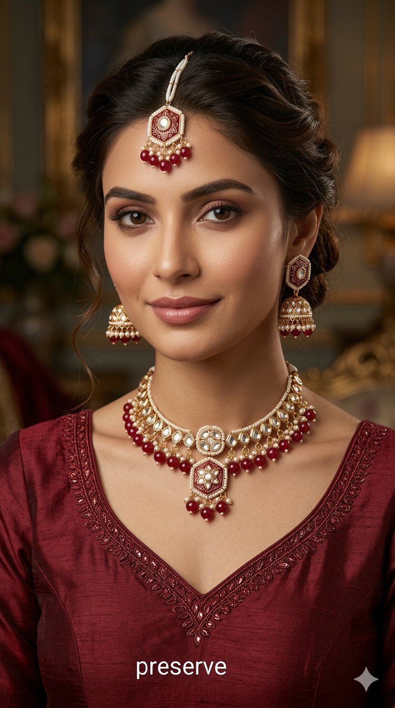 Ruby Kundan 21 Karet Necklace Jewellery Preserve Set