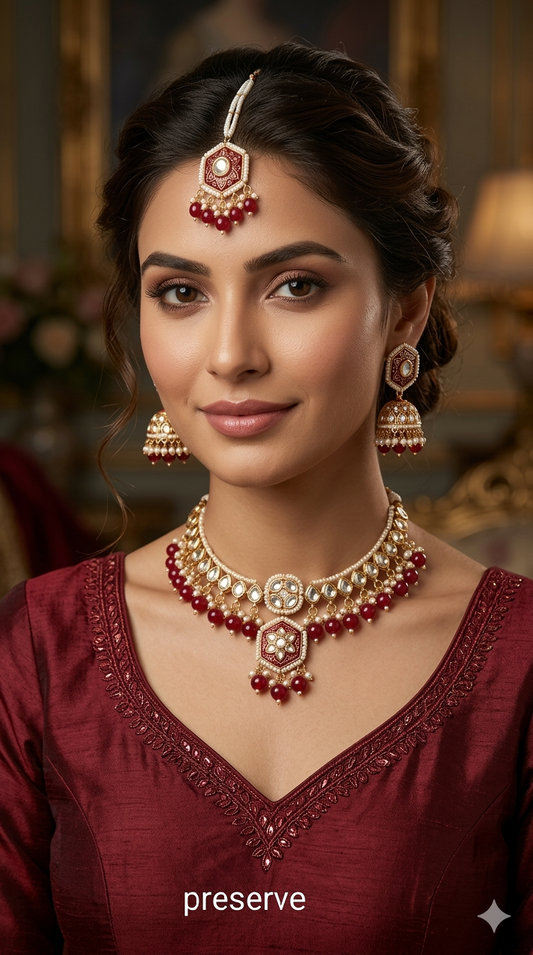 Ruby Kundan 21 Karet Necklace Jewellery Preserve Set