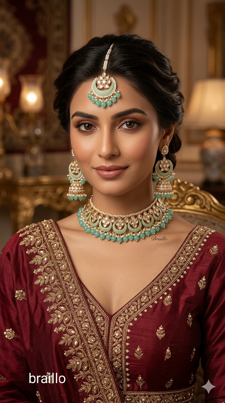 Turquoise Kundan Karet Choker Jewellery Braillo Set