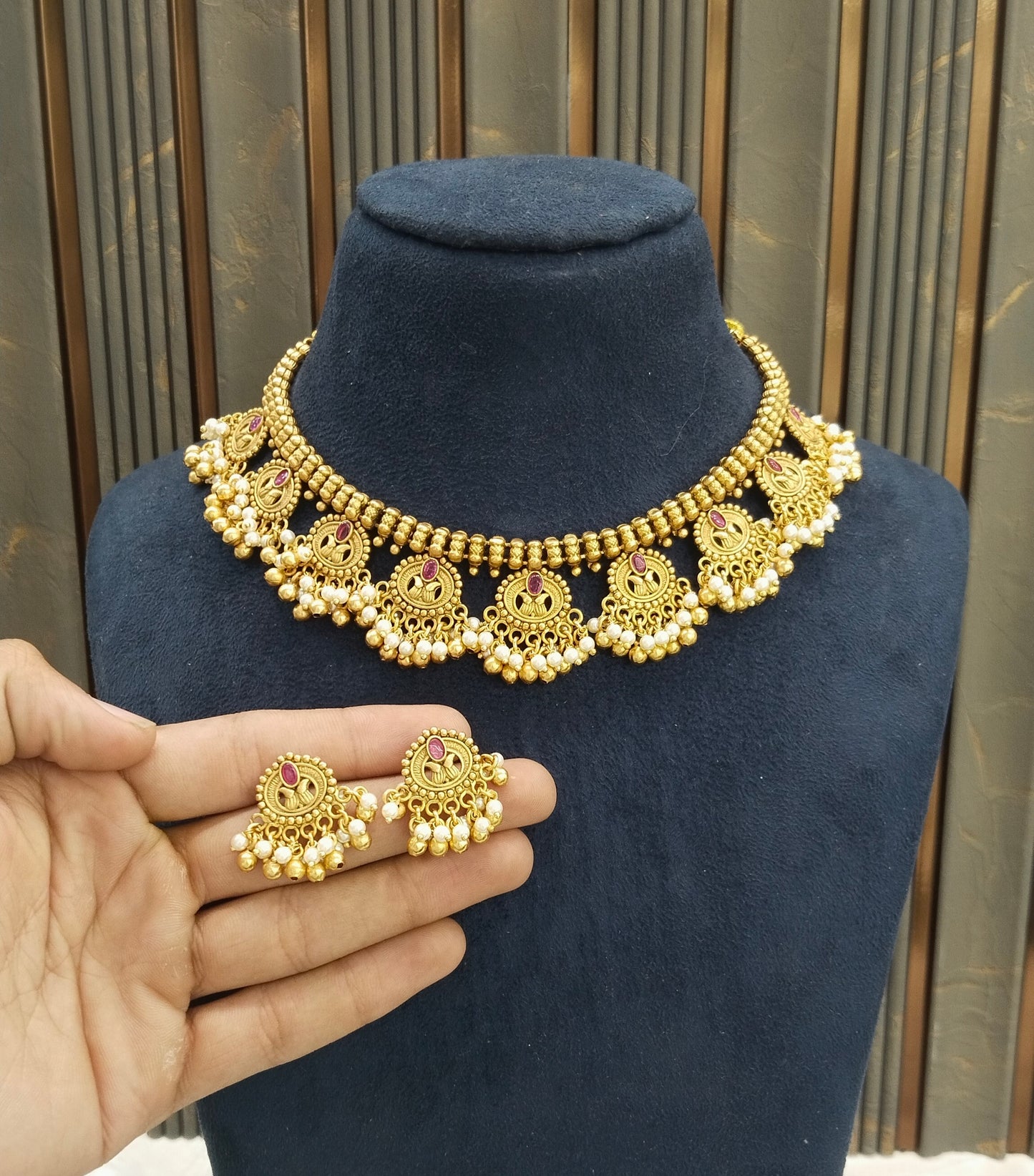Gold Polki Ruby Necklace Jewellery Lucy Sets