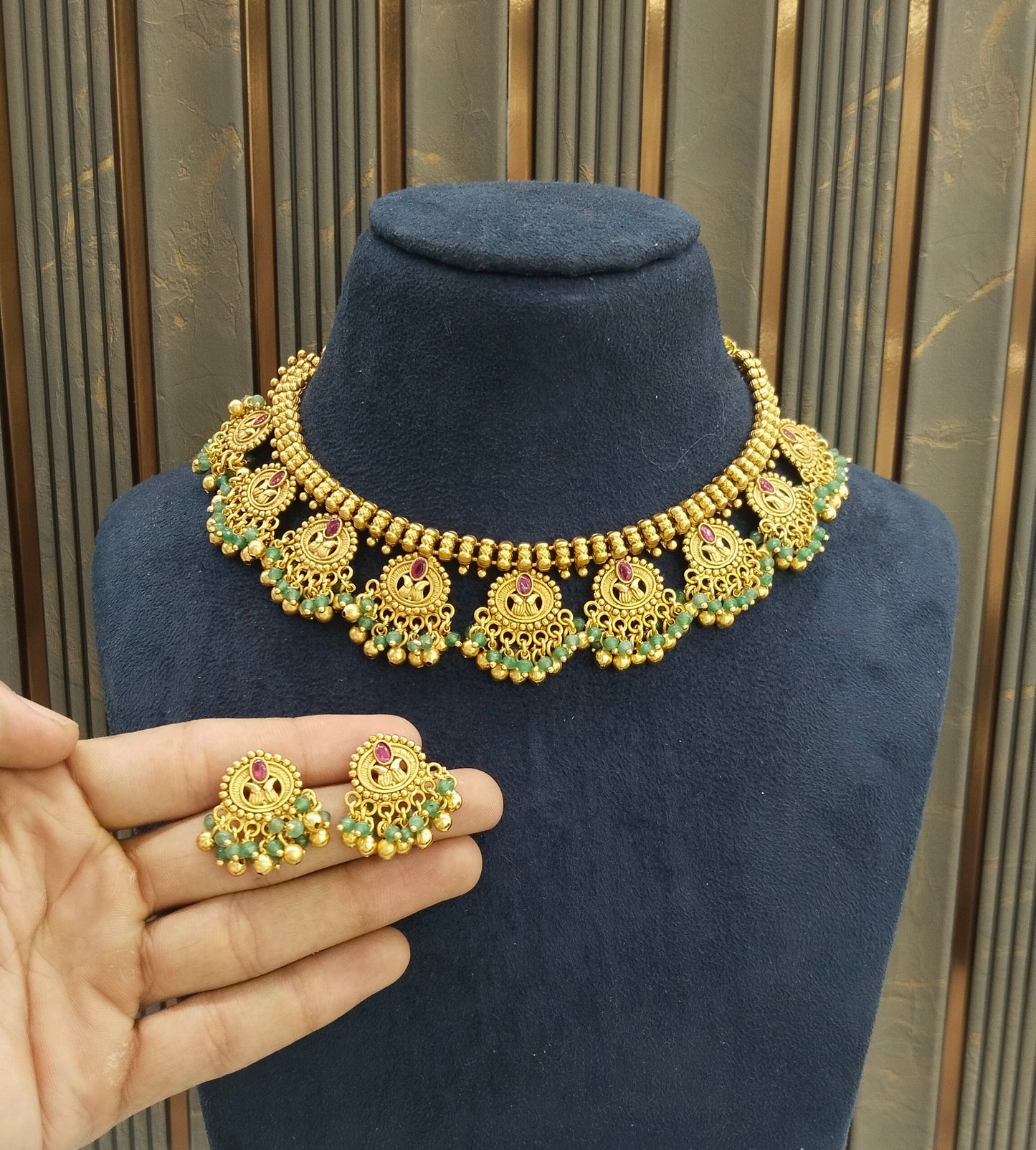 Gold Polki Ruby Sage Green Necklace Jewellery Lucy Sets