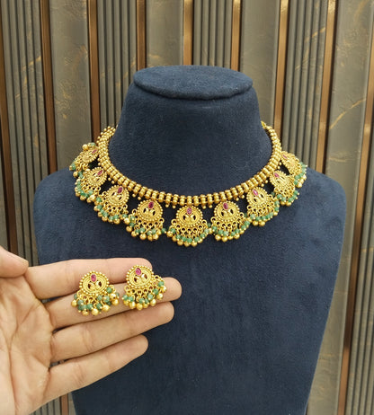 Gold Polki Ruby Sage Green Necklace Jewellery Lucy Sets