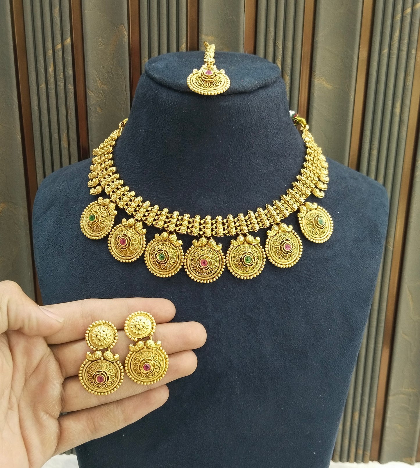 Gold Polki Ruby Green Necklace Jewellery Lucy Sets