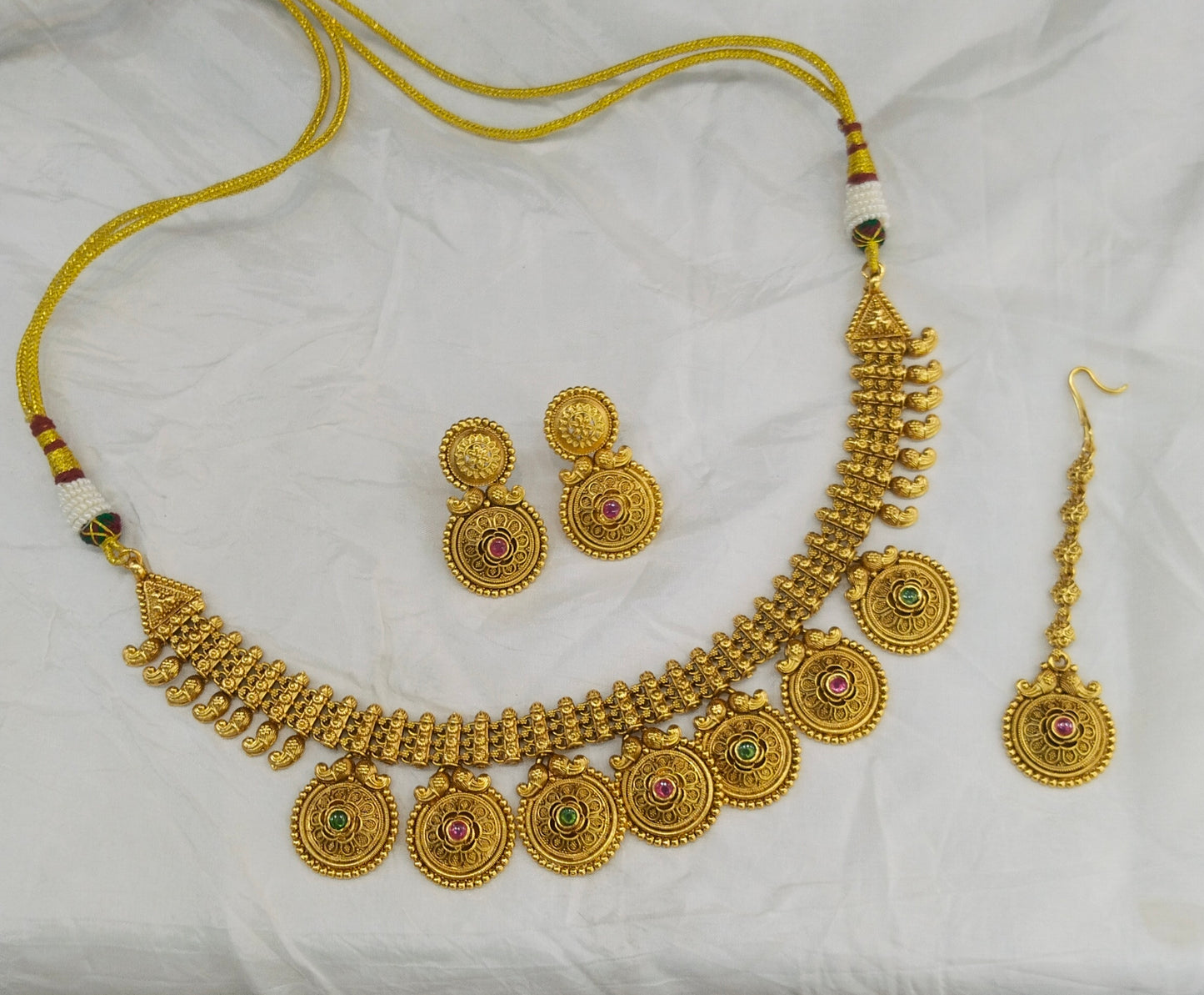 Gold Polki Ruby Green Necklace Jewellery Lucy Sets