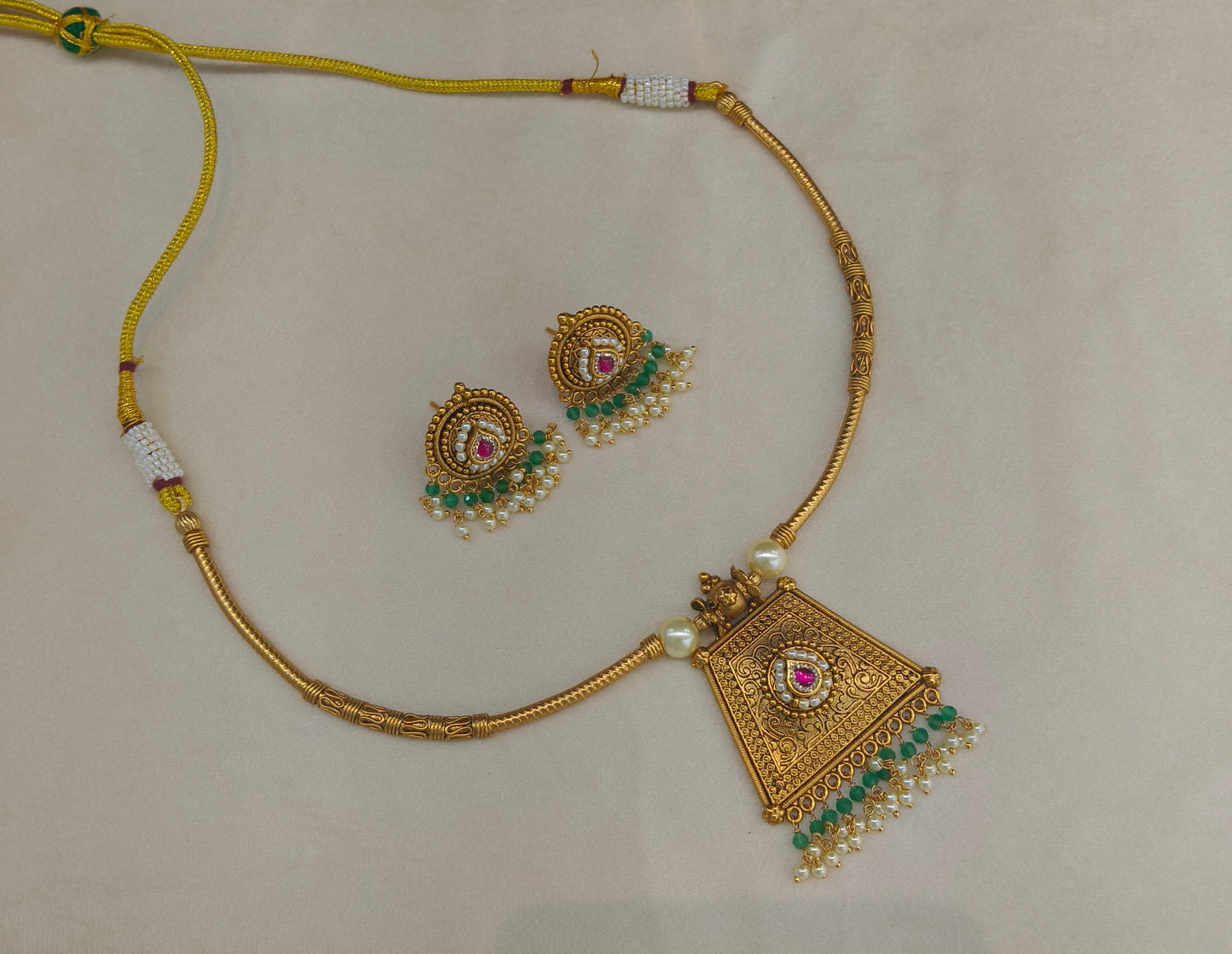 Gold Polki Ruby Sage Green Husli Necklace Jewellery Rex Set