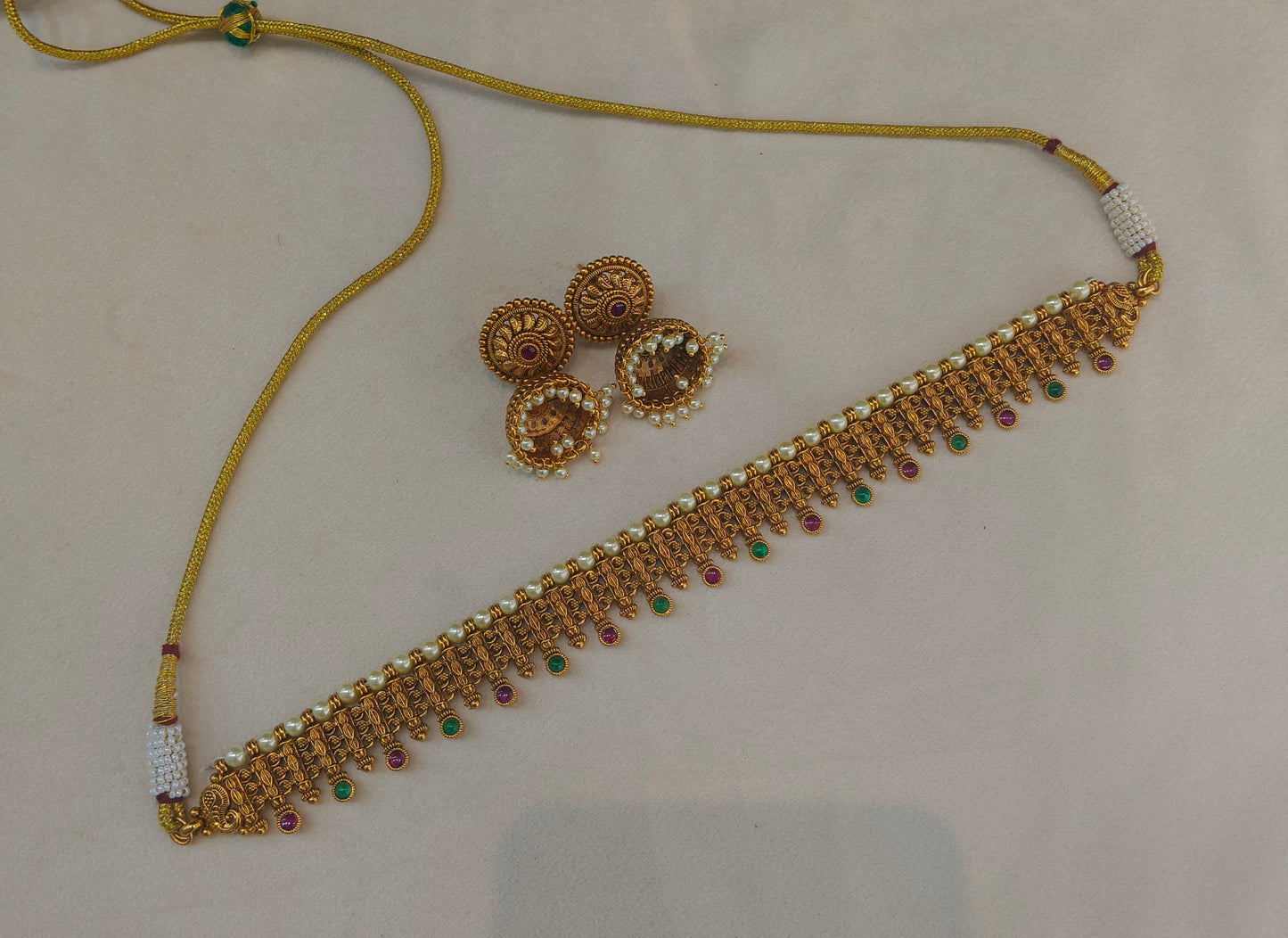 Gold Polki Ruby Green Choker Jewellery Elle Sets