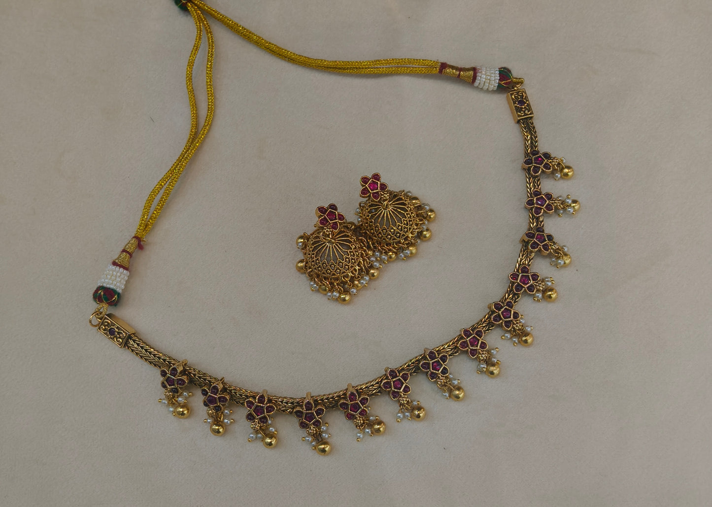 Gold Polki Maroon Necklace Jewellery Diviti Sets