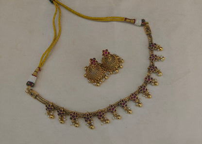 Gold Polki Maroon Necklace Jewellery Diviti Sets