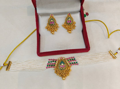 Gold Polki Ruby Sage Green Choker Yuka Jewellery Polki Set