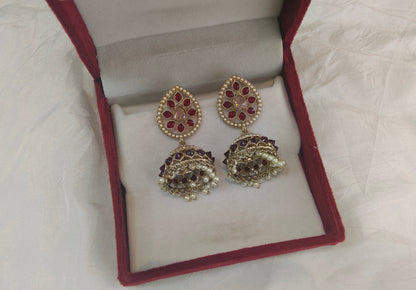 Antique Gold Moroon Bollywood Sen Earrings