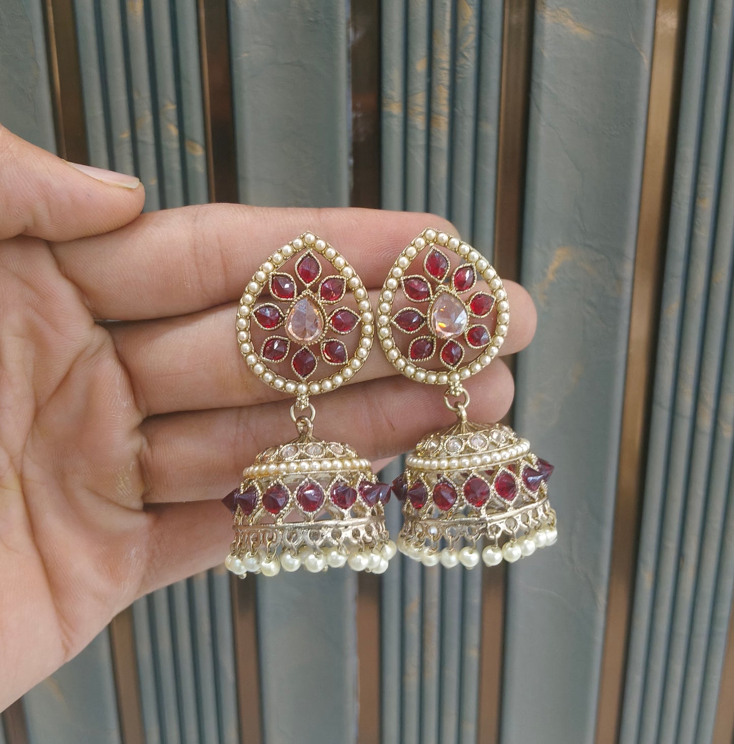 Antique Gold Moroon Bollywood Sen Earrings