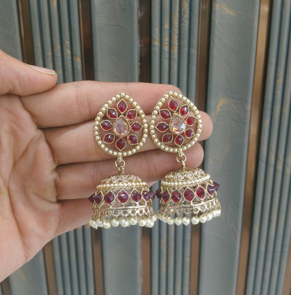 Antique Gold Moroon Bollywood Sen Earrings
