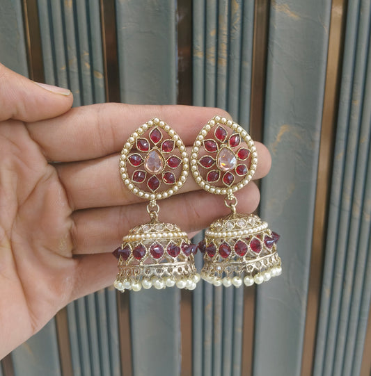 Antique Gold Moroon Bollywood Sen Earrings