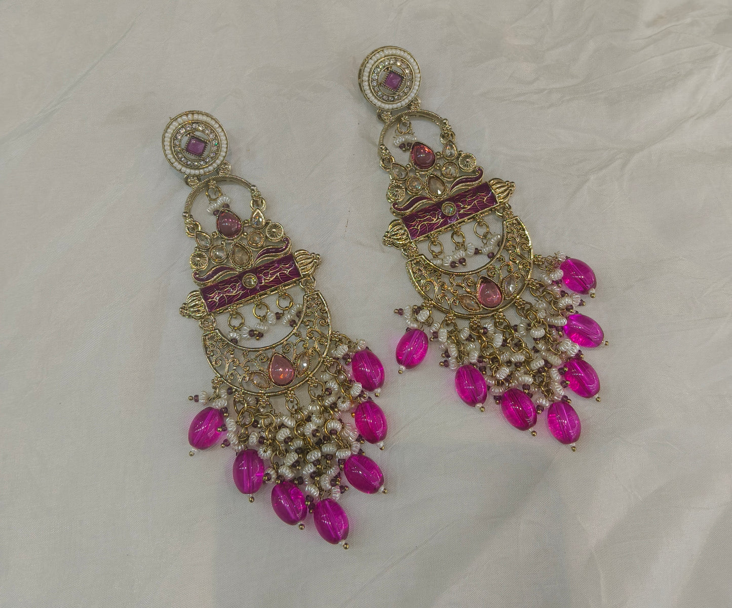Antique Gold Majenta Bollywood Saku Earrings