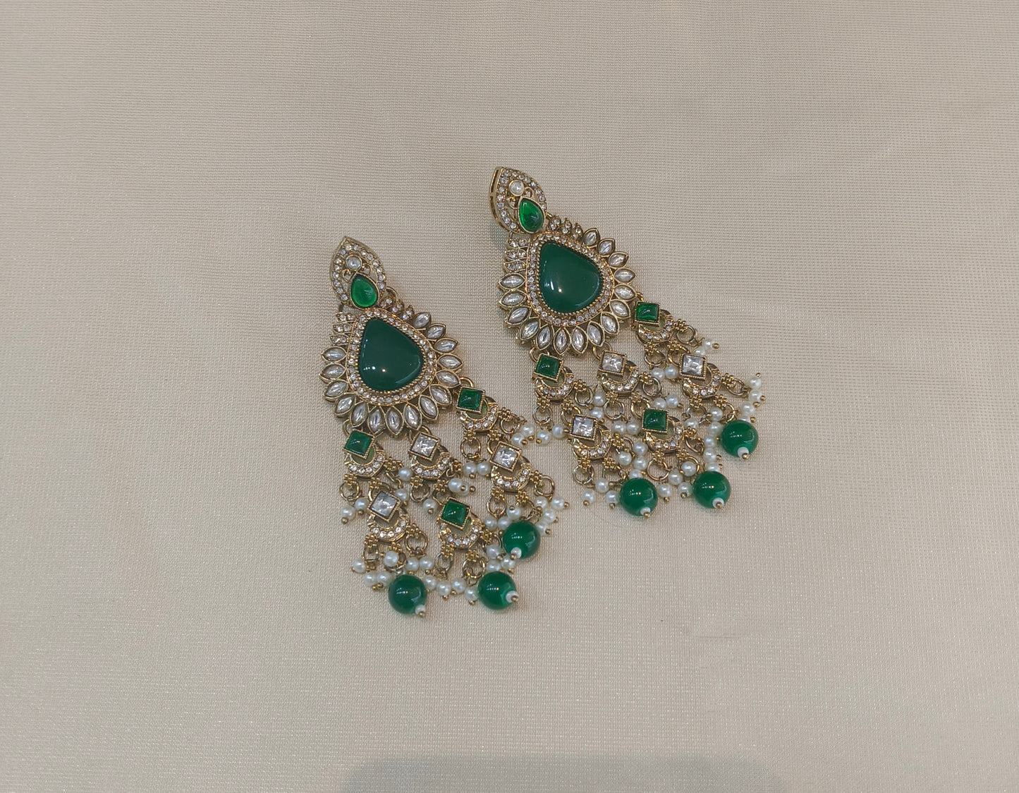 Antique Gold Green Bollywood Yua Earrings