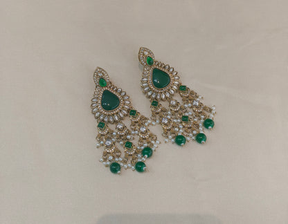 Antique Gold Green Bollywood Yua Earrings