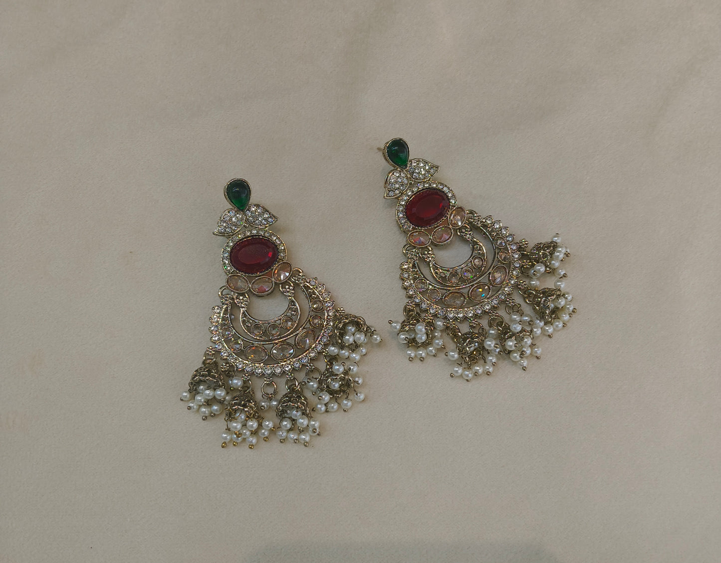 Antique Gold Maroon Green Bollywood Tora Earrings