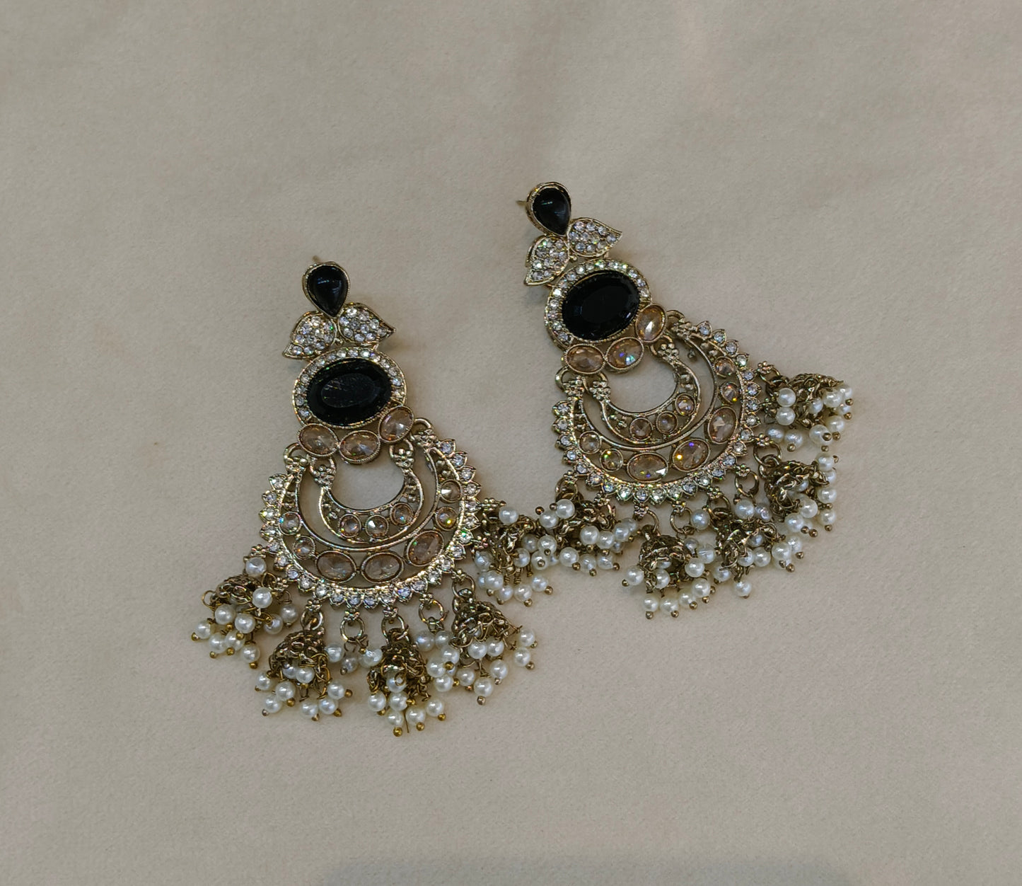 Antique Gold Black Bollywood Tora Earrings