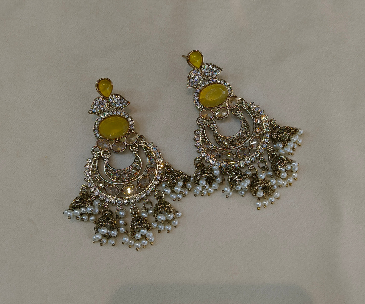 Antique Gold Yellow Bollywood Yuri Earrings