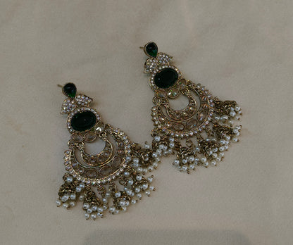 Antique Gold Green Bollywood Yuri Earrings