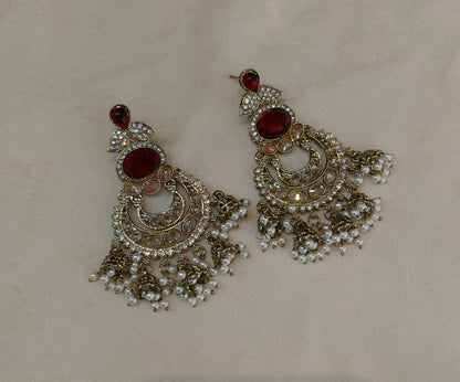 Antique Gold Maroon Bollywood Yuri Earrings