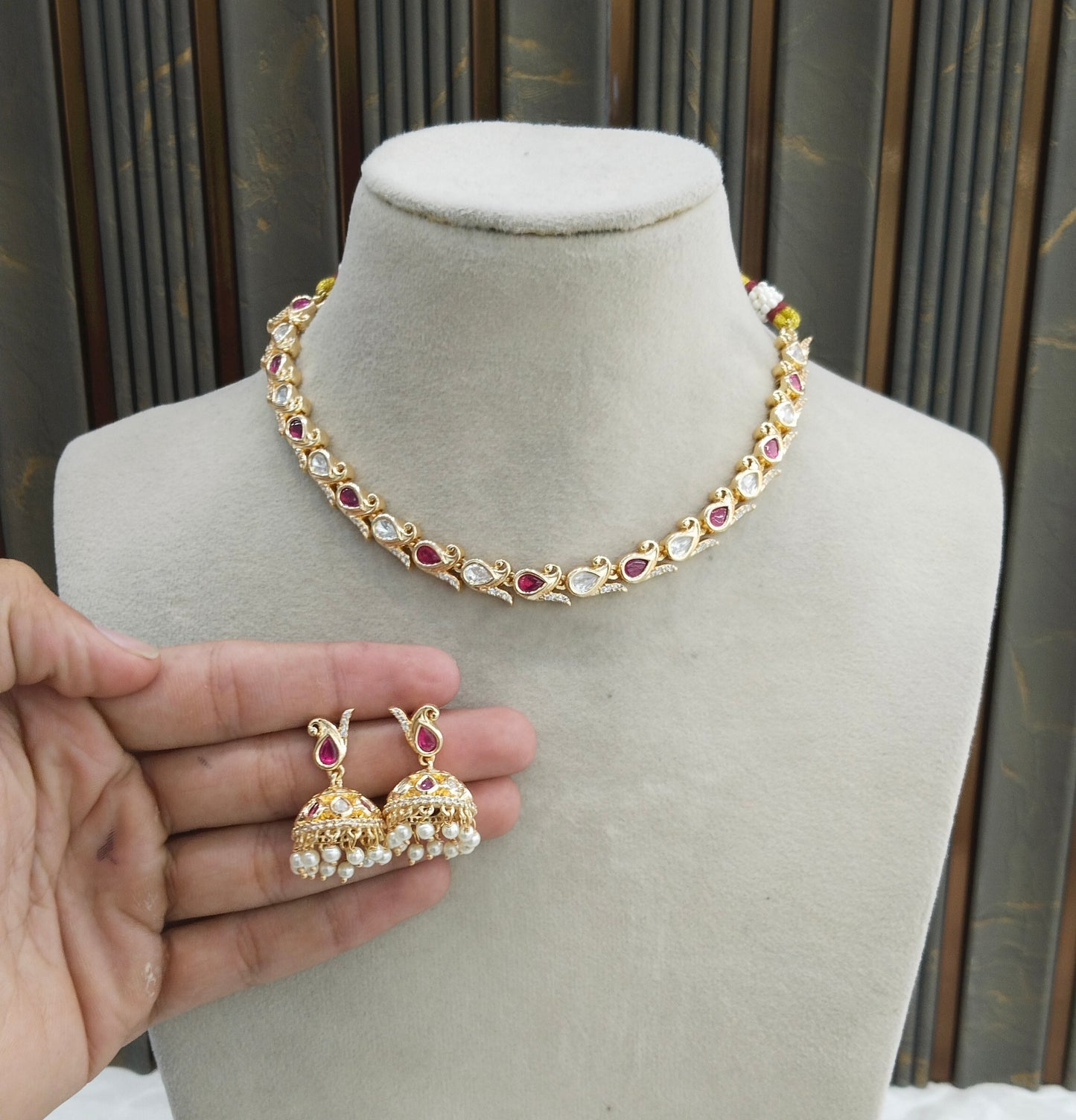 Gold Polki Ruby Kundan Necklace Jewellery Talia Set