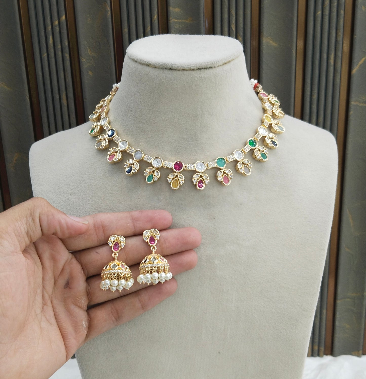 Gold Polki Multicolor Kundan Necklace Jewellery Juno Set