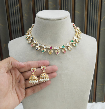 Gold Polki Multicolor Kundan Necklace Jewellery Juno Set